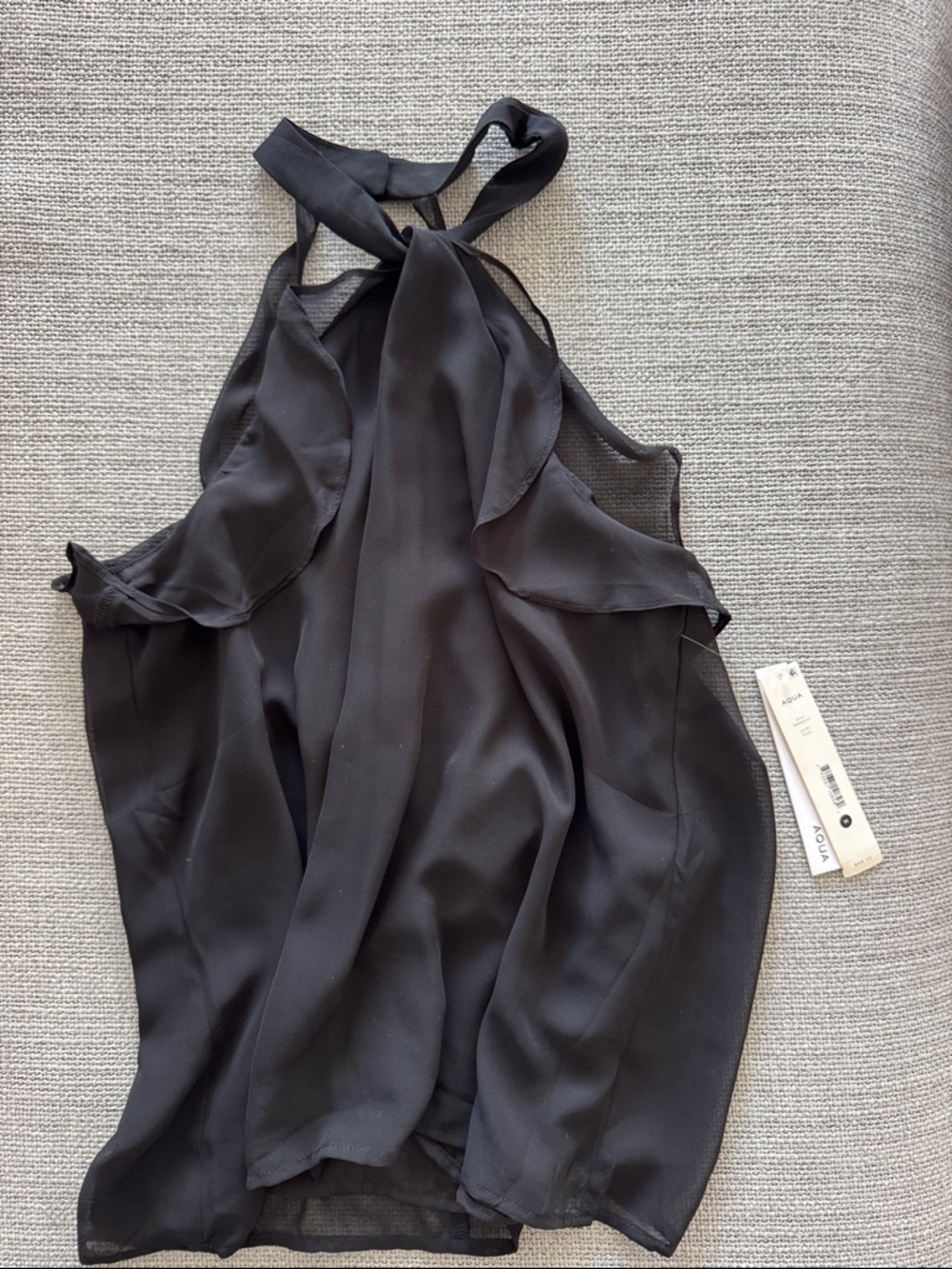 Aqua Black Halter Neck Ruffle Tank Top